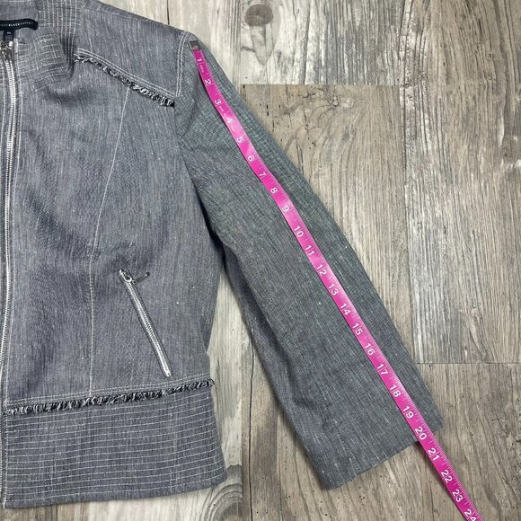 White House Black Market Linen Blend Jacket 16 Full Zip Pockets Gray Chambray - Picture 8 of 8